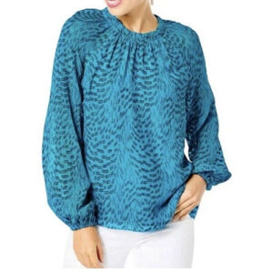 NWT Lilly Pulitzer Caline Teal Silk Swirl Clip Blouse XXS